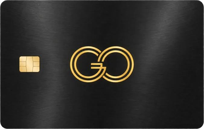 GODL Pay black metallic card with gold GO monogram